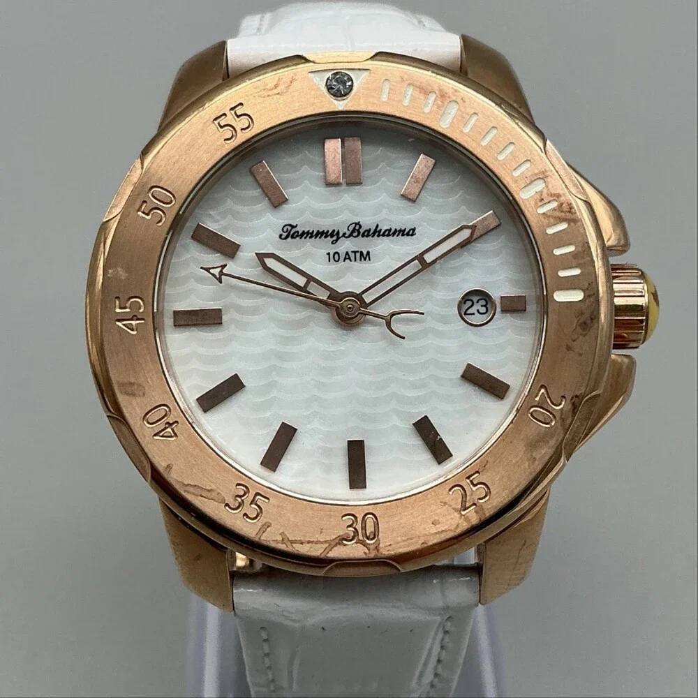 Tommy Bahama Womens Watch 38mm MOP Rose Gold Tone Leather TB2179 New Battery